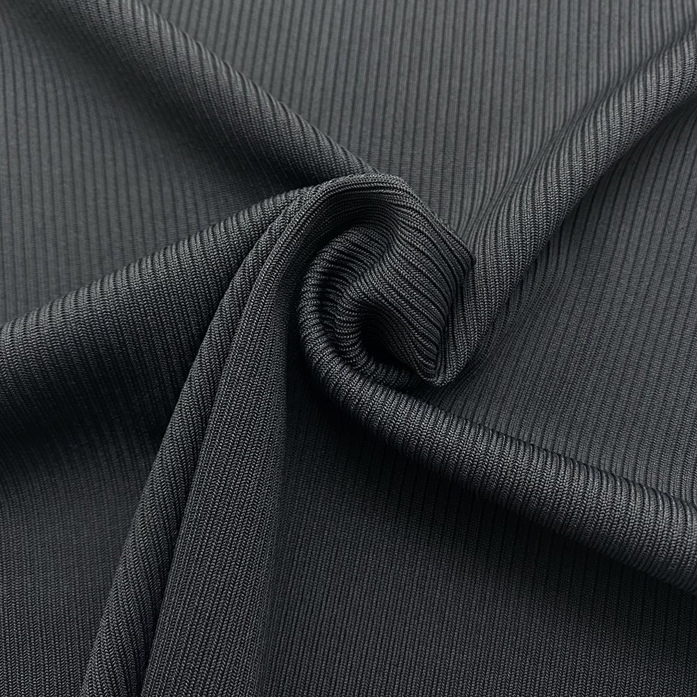 Professional Manufacturer 91% Polyester 9%Spandex 2x2 Rib Piece Dye Knitted Fabric With Regular Finish