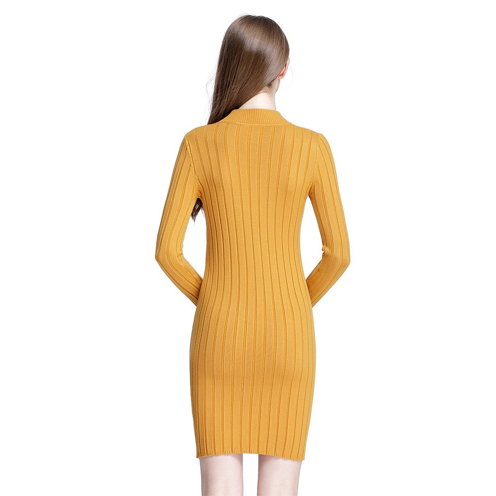 2022 New Arrival Knitted clothing suppliers knitted round neck custom long sleeve dress Women rib knitted bodycon sweater dress