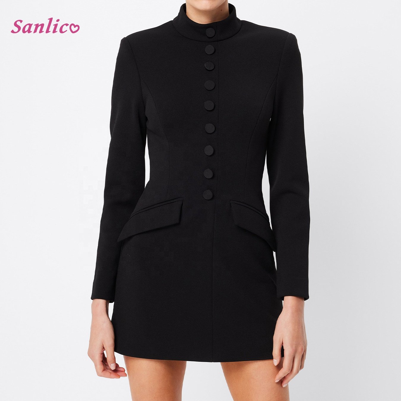 Women's Long Sleeve Dress Mock Neck Basic Ribbed Slim Fit Padded Shoulder Casual Bodycon Mini Dresses with Pockets
