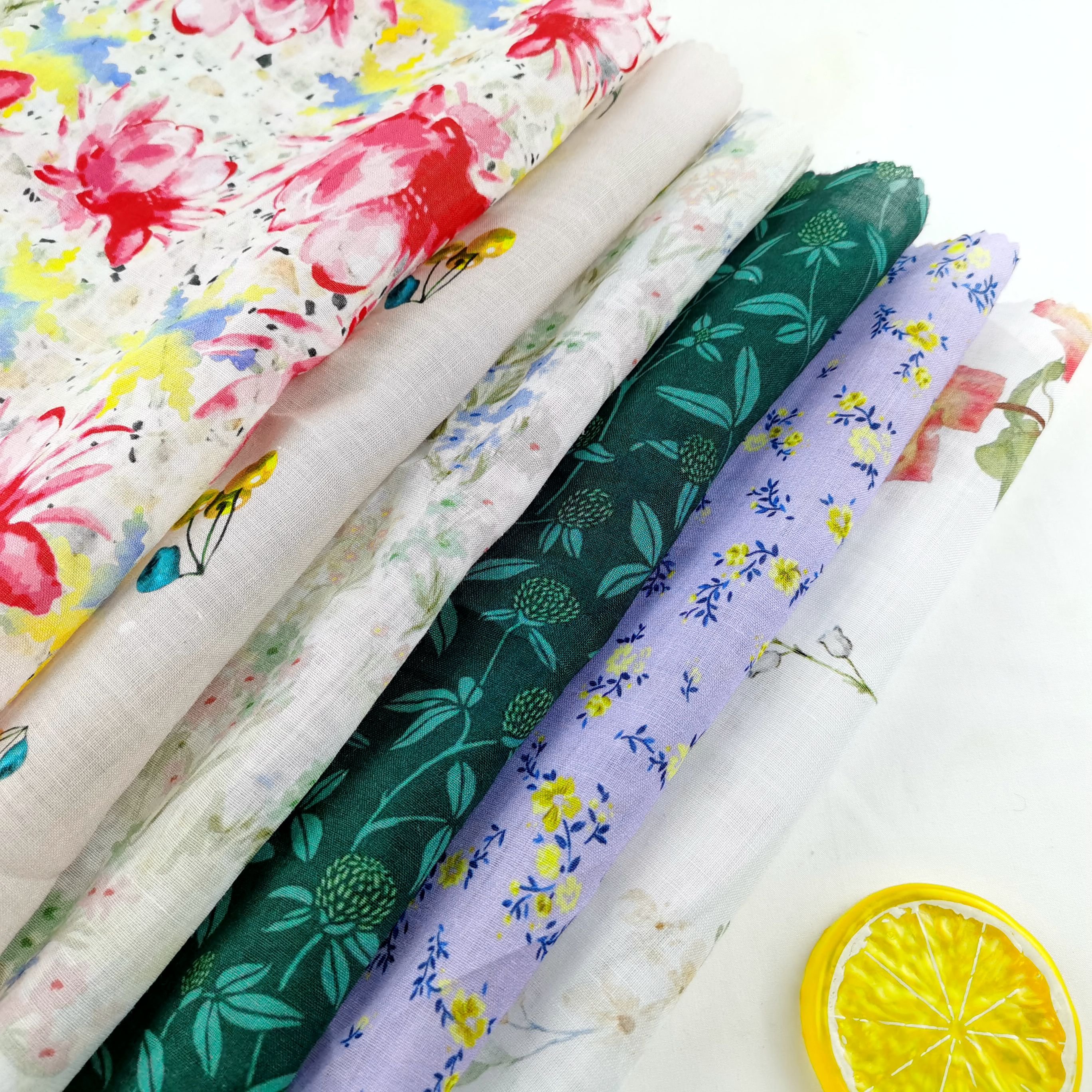 Nature fiber printed ramie fabric custom digital printing 100% ramie floral light cool soft breathable for women dresses