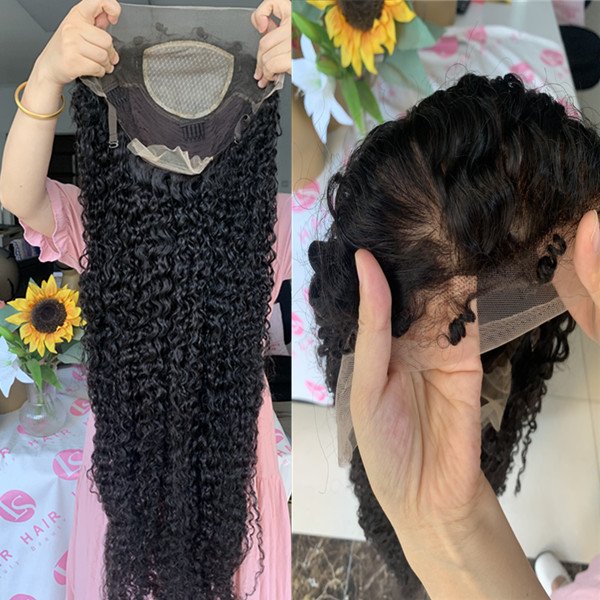 40inch long pineapple curly silk base 13x4 lace front wig handtied silk top wig 100% human virgin hair