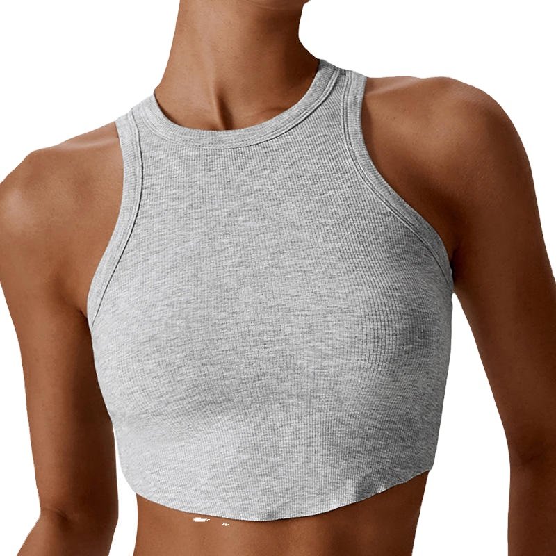 2024 Women Casual Basic Sleeveless High Neck Rib Crop Tank Top for yoga rib vest shirt Racerback Cropped Tank Tops