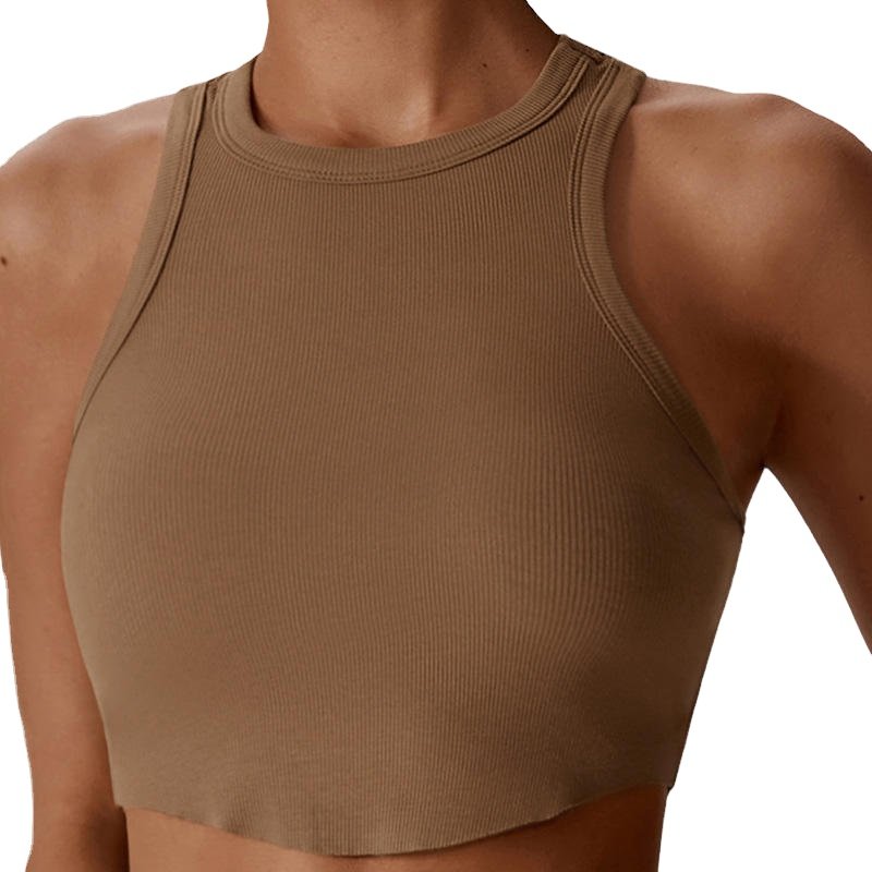 2024 Women Casual Basic Sleeveless High Neck Rib Crop Tank Top for yoga rib vest shirt Racerback Cropped Tank Tops