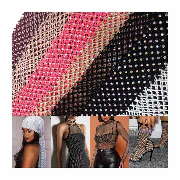 American wholesale 3d glitter mesh fabric fishing net crystal Stretch Elastic rhinestone net mesh tulle lace fabric