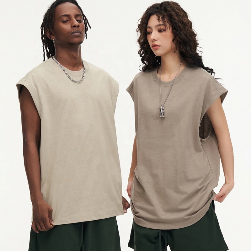 Blank Plus Size Running Vest Men Stretch Cotton Vest Loose Fit Gym Sport Rib Crewneck Vest