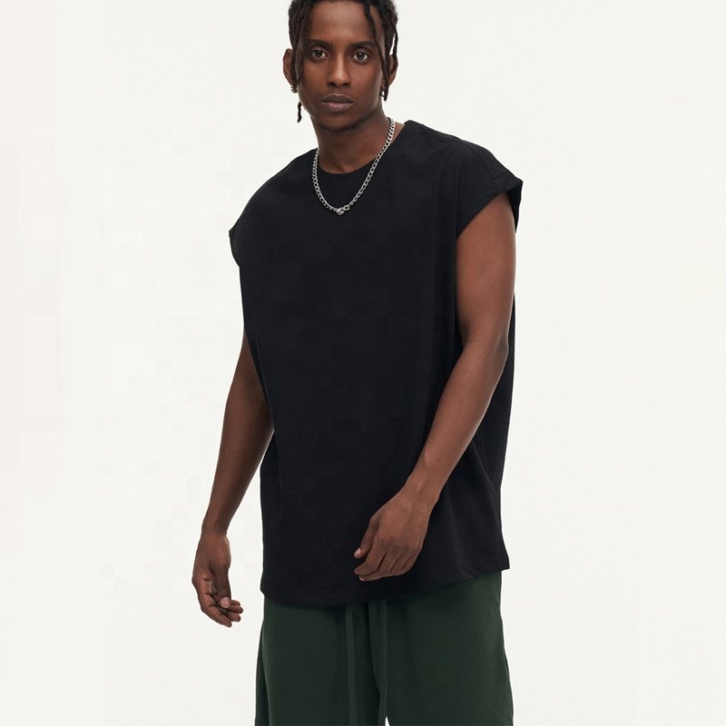 Blank Plus Size Running Vest Men Stretch Cotton Vest Loose Fit Gym Sport Rib Crewneck Vest