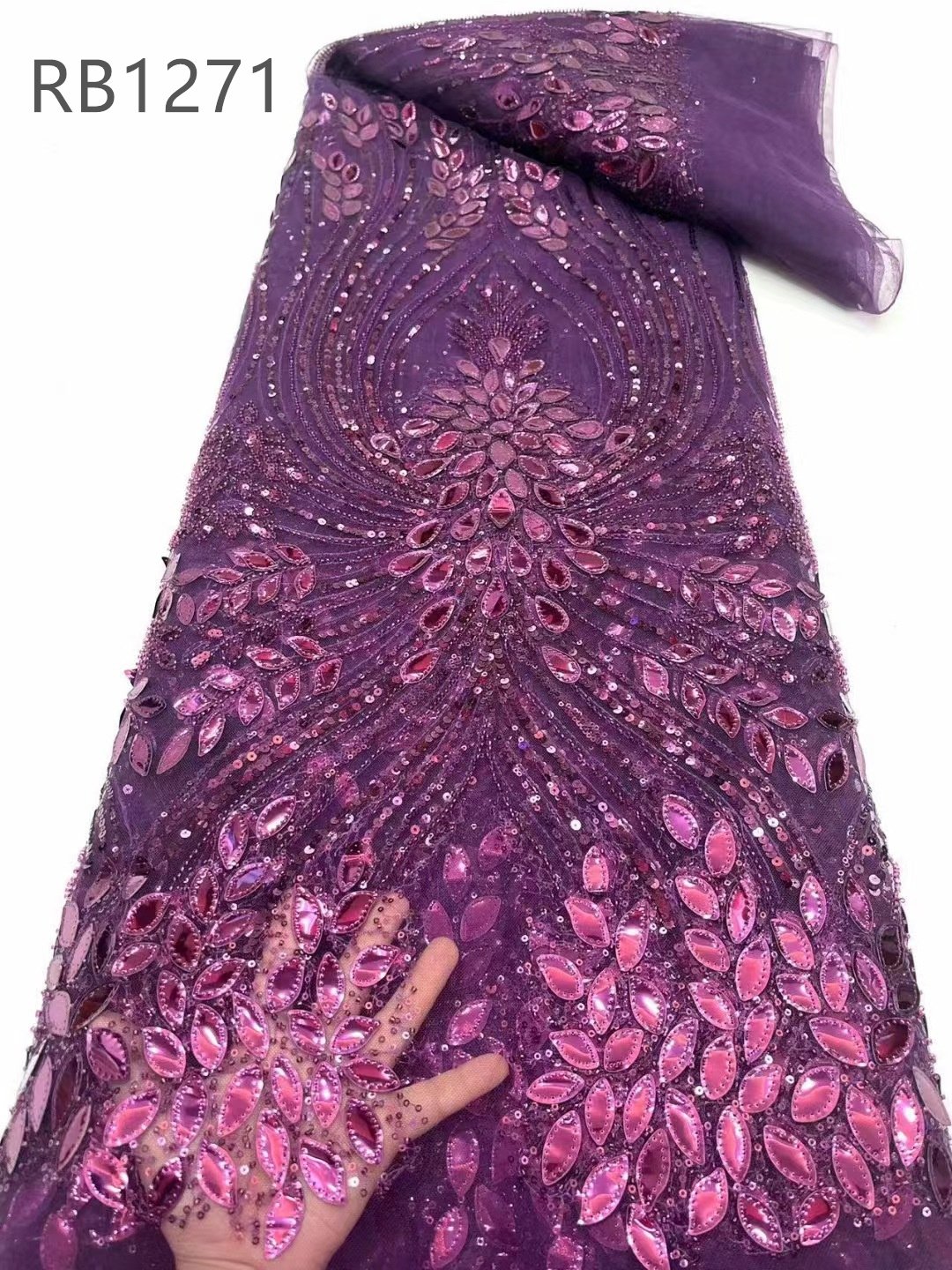 Custom High Luxury Beads Lace Fabric French Stretch Elastic Net Bridal Power Mesh Lace Fabric For Dress Wholesale