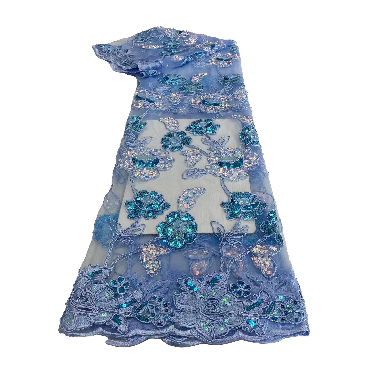 New Mesh Silk Multical Color Sequin Floret Leaves Embroidery Fabric European And American Popularity