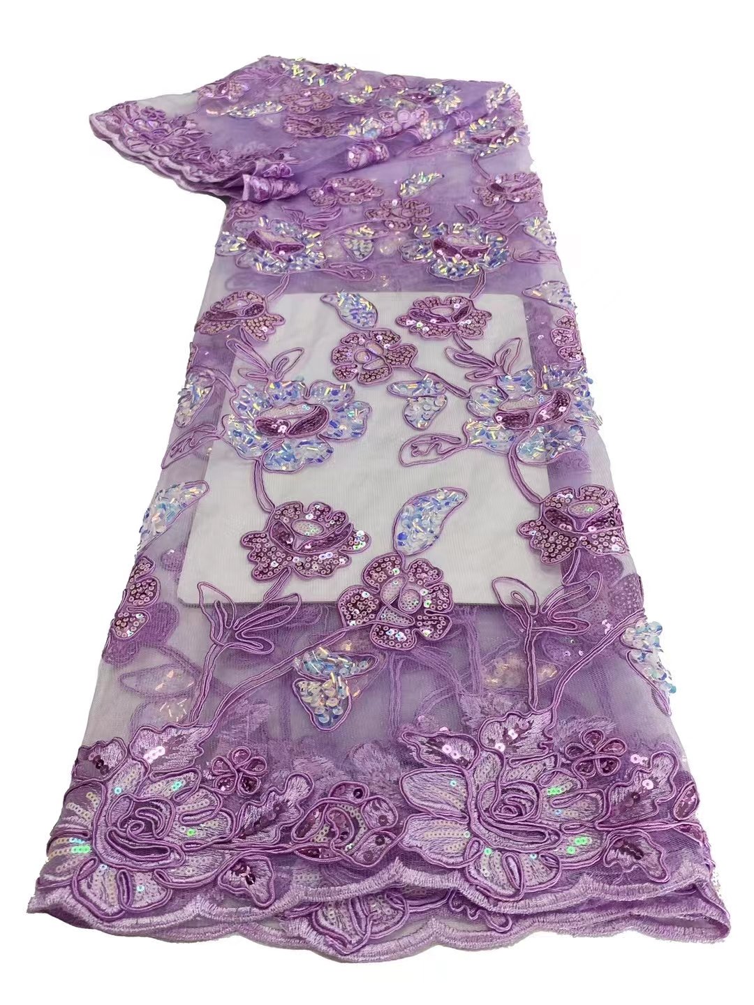 New Mesh Silk Multical Color Sequin Floret Leaves Embroidery Fabric European And American Popularity