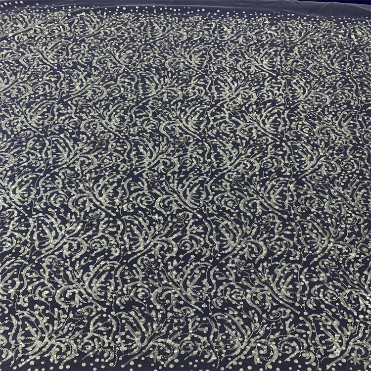 2022 latest designer beaded sequin embroidered flower motifs style 100% polyester embroidery mesh lace fabric