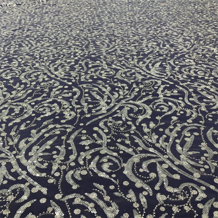 2022 latest designer beaded sequin embroidered flower motifs style 100% polyester embroidery mesh lace fabric