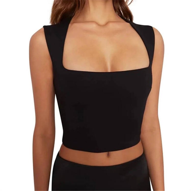 Dehan NC 24 colors Custom logo blank plain Square Neck deep Wide Rib Stretchy Sleeveless Women's Tank top women crop top