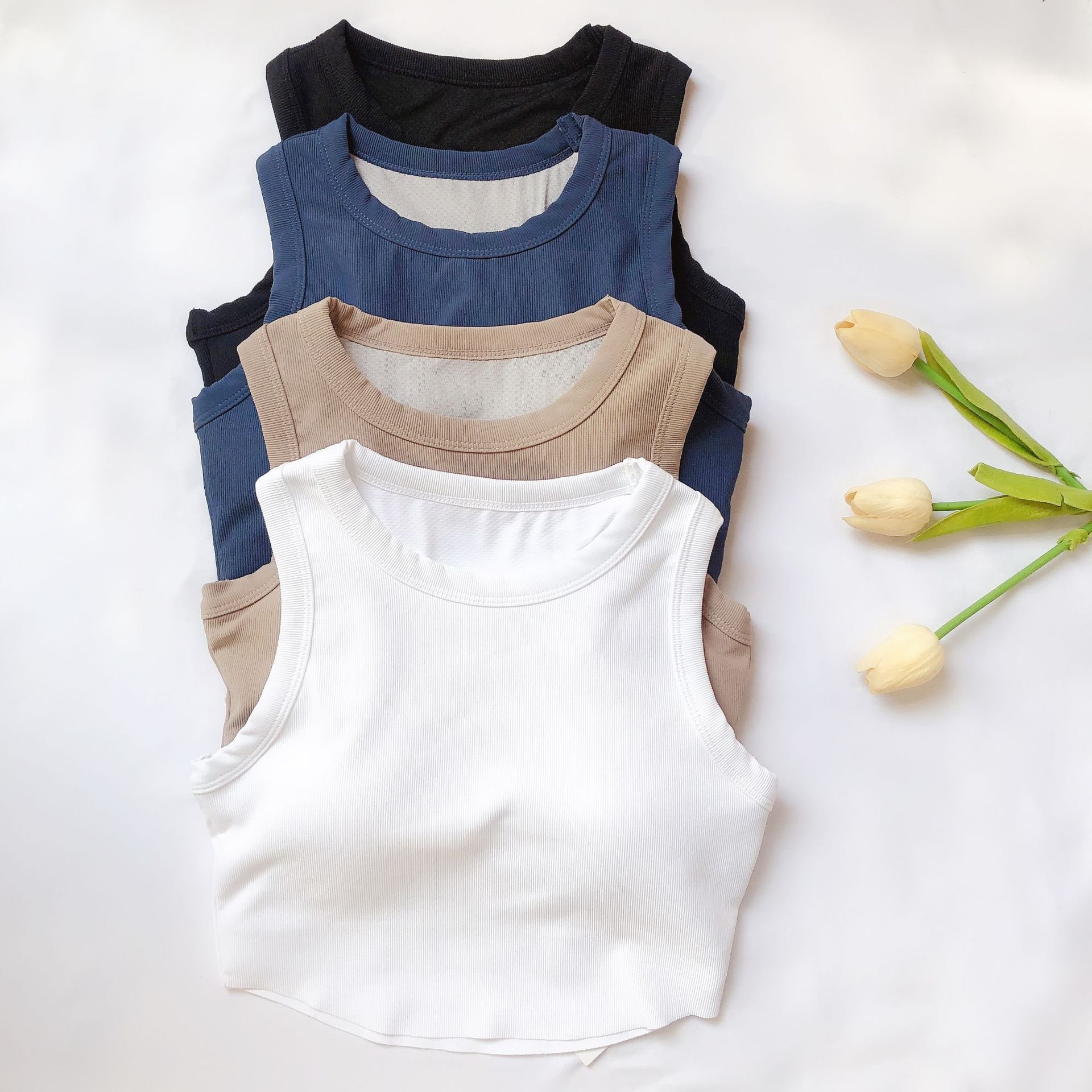 2022234 Hot Summer Solid Crop Tops Rib Knit O-Neck Sleeveless Bodycon Soft Touch Custom Gym Sport Yoga Tank Top Women