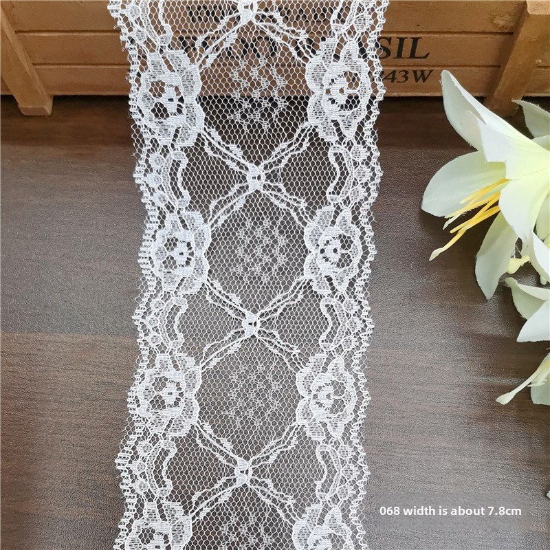 In Stock 7.8cm Bilateral Non-Elastic Nylon Lace Wide Edge Lace Accessories Clothing DIY Mesh Fabric Garments 200Y/ROLL Weddings