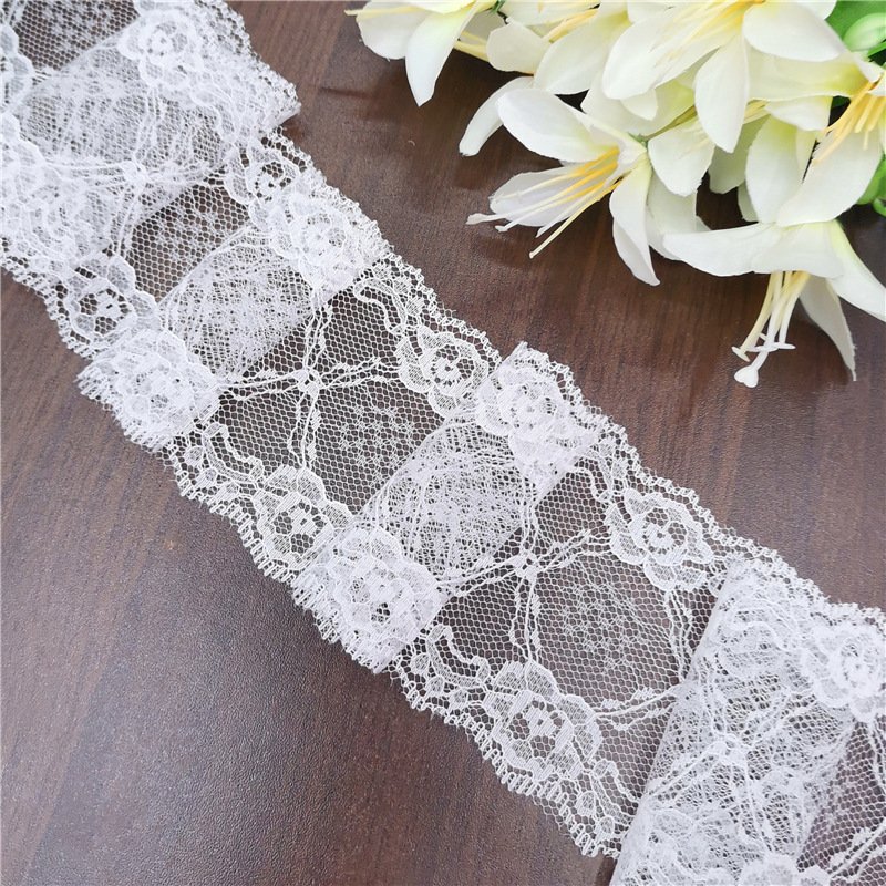 In Stock 7.8cm Bilateral Non-Elastic Nylon Lace Wide Edge Lace Accessories Clothing DIY Mesh Fabric Garments 200Y/ROLL Weddings