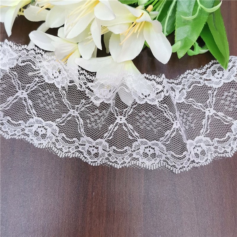 In Stock 7.8cm Bilateral Non-Elastic Nylon Lace Wide Edge Lace Accessories Clothing DIY Mesh Fabric Garments 200Y/ROLL Weddings