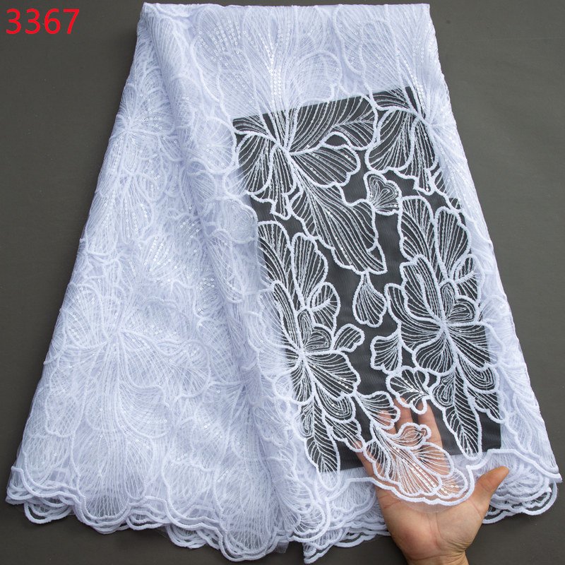 3367 African Tulle Mesh Lace Fabric French Embroidery Net Lace Sequins for Nigerian Bridal Wedding Dresses