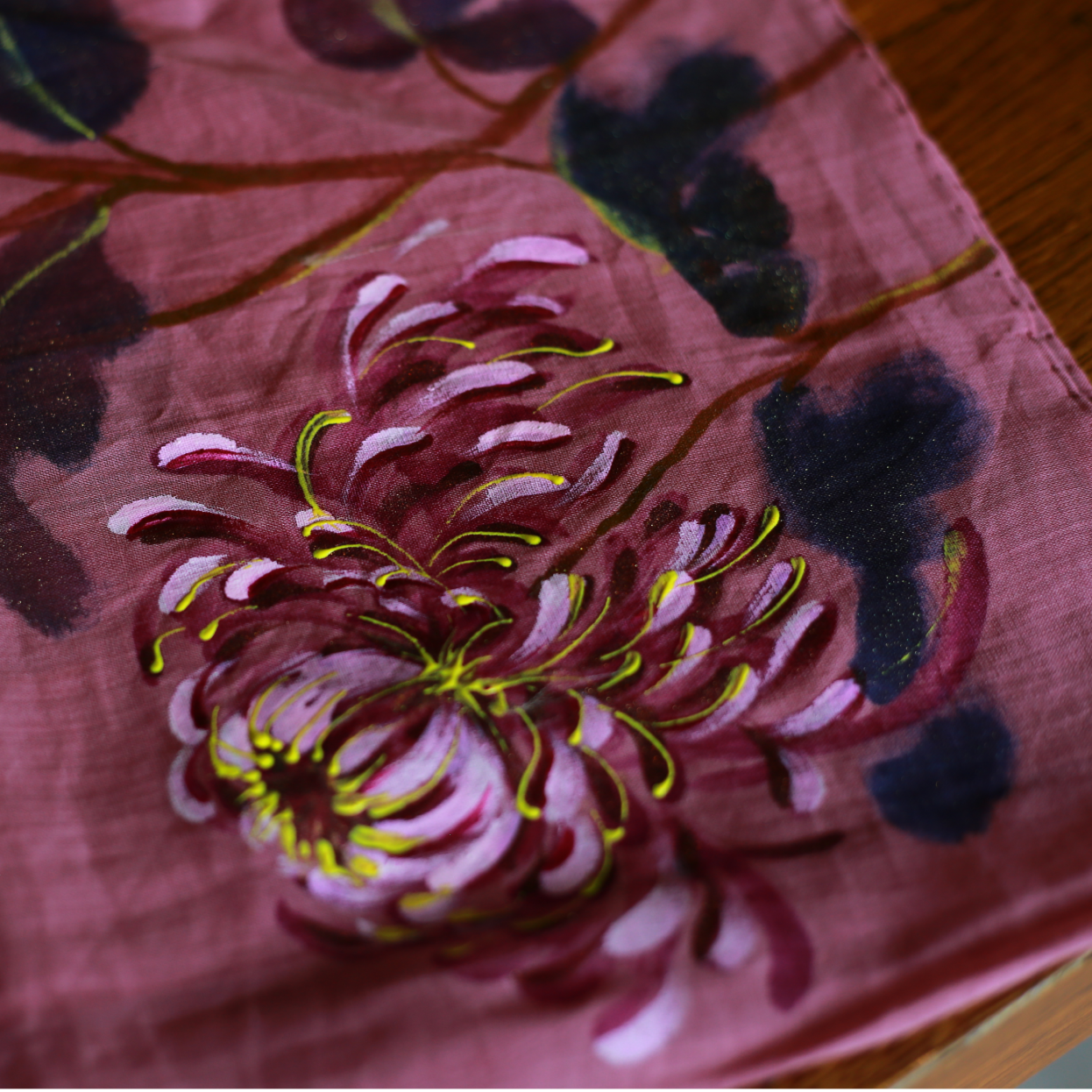 Elegant Hand-Painted Floral Embroidery Scarf for Women 100% Organic Ramie Fabric Handmade Square High Quality Made in Vietnam