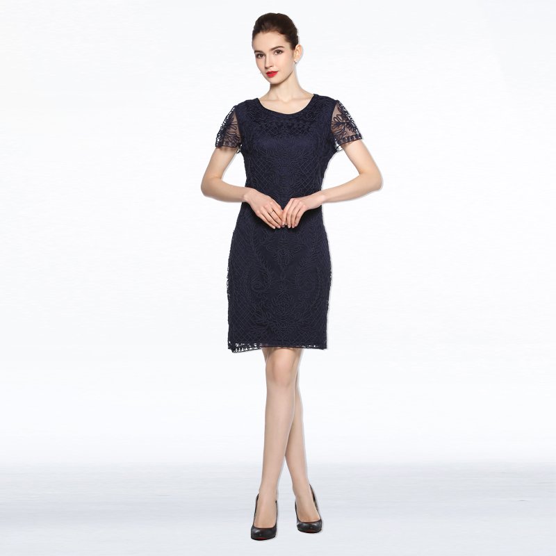 Women Elegant Lace Embroidery A-Line Office Dress Women Cocktail banquet Evening Party Dresses