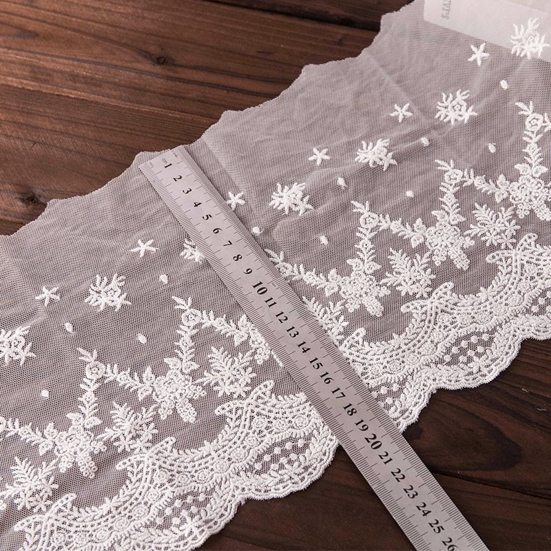 Width Comfortable Mesh Fabric White Embroidery Lace Border Fancy Flower Mesh Lace For Skirt