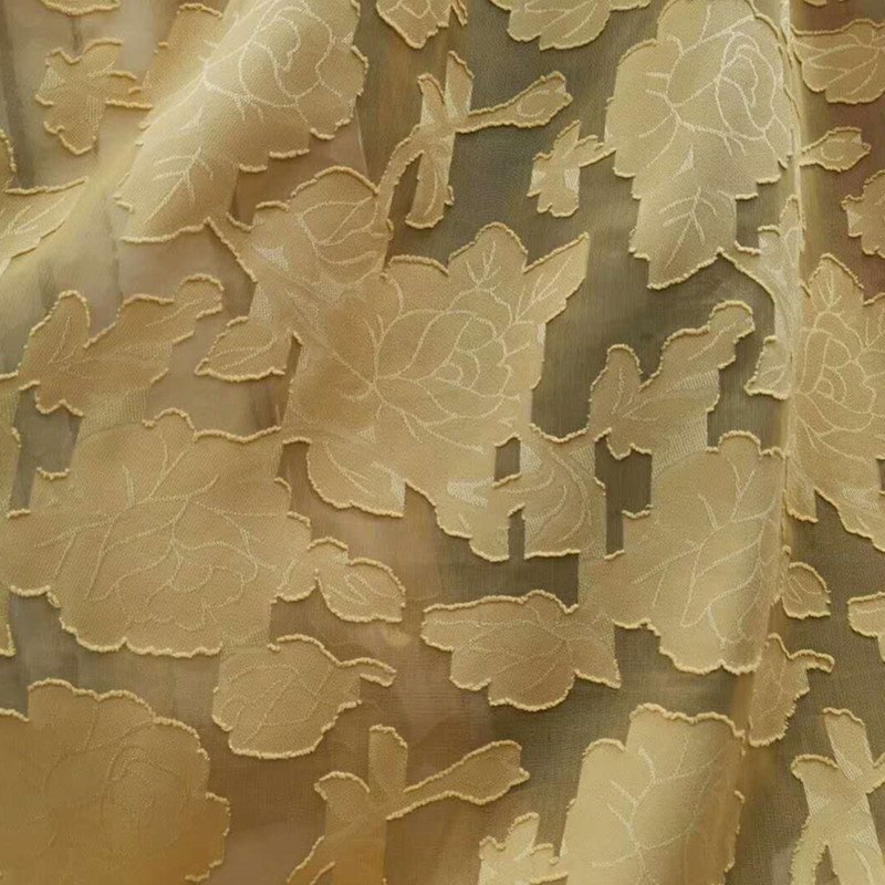 Stock china factory rose pattern cut flower jacquard chiffon fabric for fashion dress