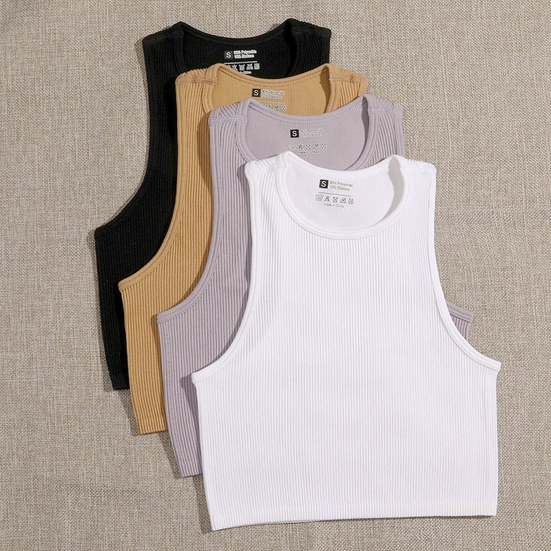 Yoga Women Sports Vest Gym Crop Fitness Running Short Vest Seamless Street wear Rib Knit Yoga Top Sport Tops Without Pads