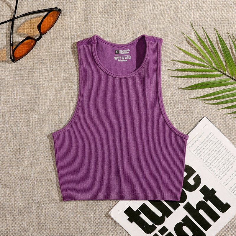 Yoga Women Sports Vest Gym Crop Fitness Running Short Vest Seamless Street wear Rib Knit Yoga Top Sport Tops Without Pads