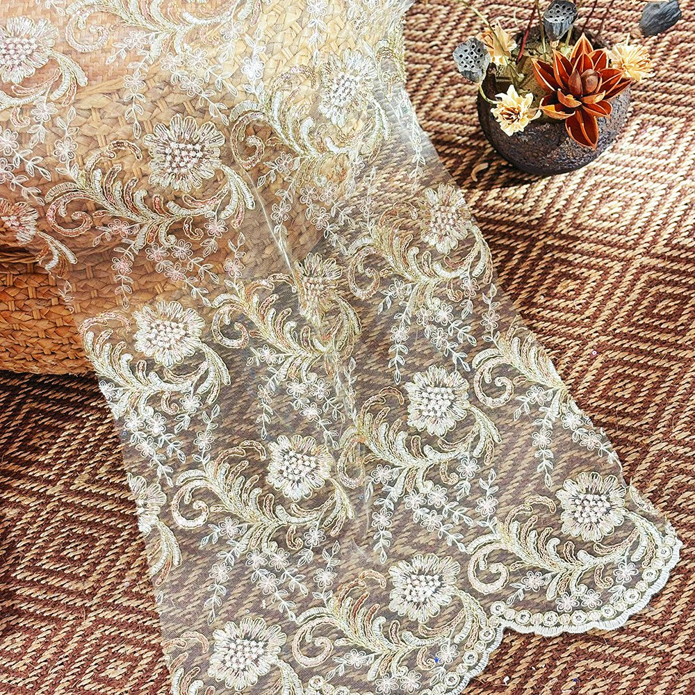 Hot Sale Sequin Embroidery Fabric 100% Polyester Embroidery Lace Fabric For Party Dress