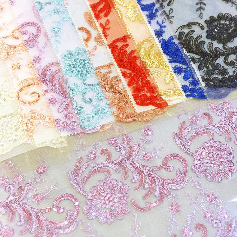 Hot Sale Sequin Embroidery Fabric 100% Polyester Embroidery Lace Fabric For Party Dress
