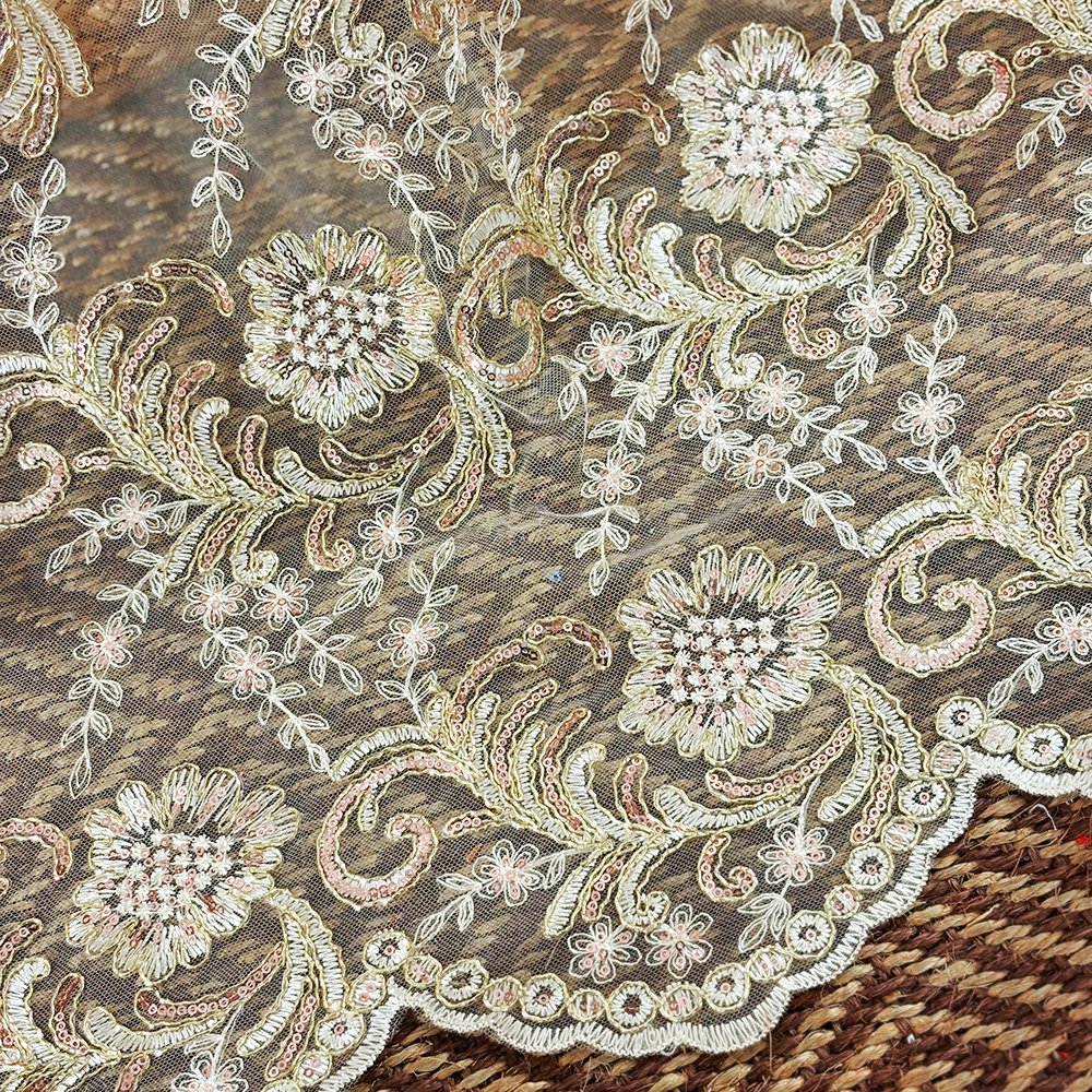 Hot Sale Sequin Embroidery Fabric 100% Polyester Embroidery Lace Fabric For Party Dress