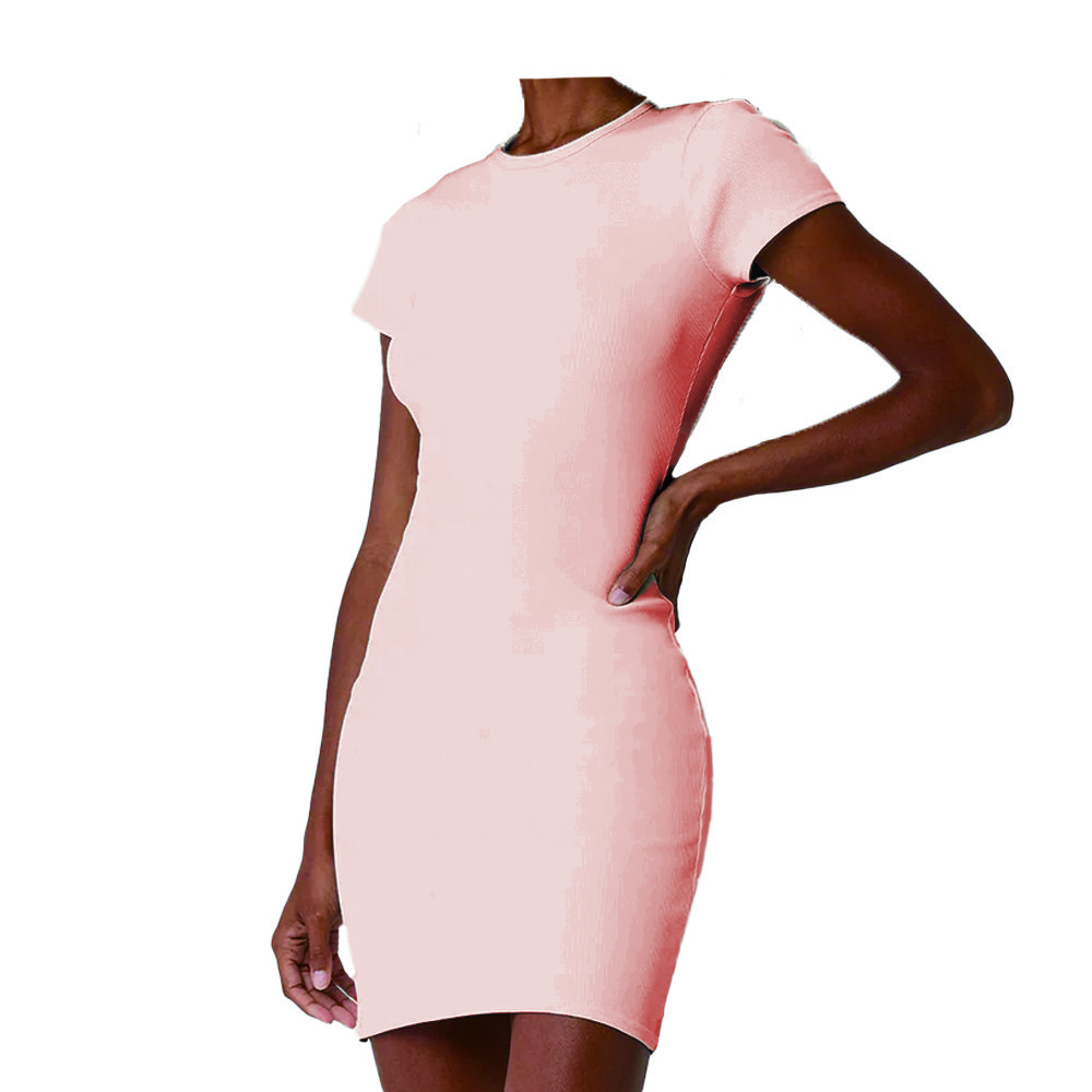 Made In Taiwan Oh-So Cute Women Elegant Casual Stretchy Dresses Ribbed Short Sleeve Mini Dress
