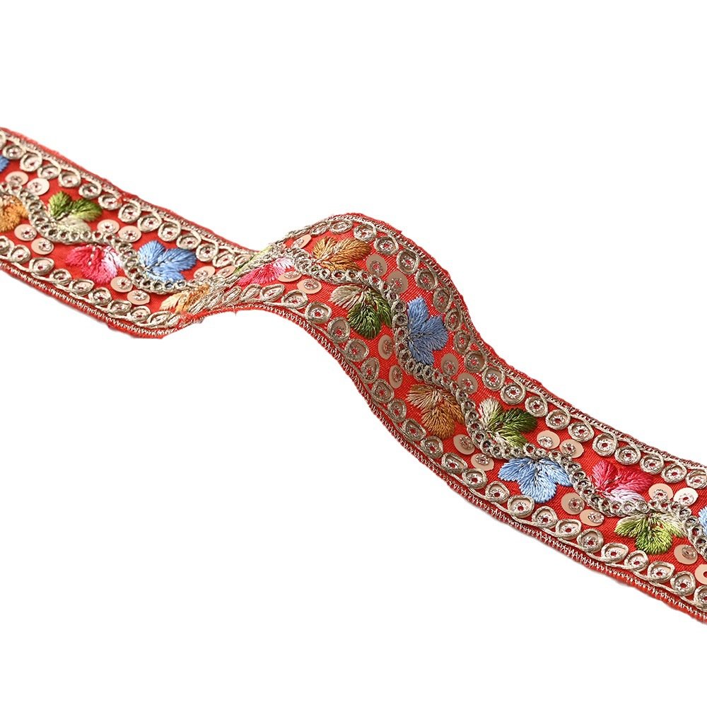 Width 3.8 cm Ethnic Style lace ribbon Rhombus colorful Sequins Golden Corded embroidery lace trim for clothing accessories