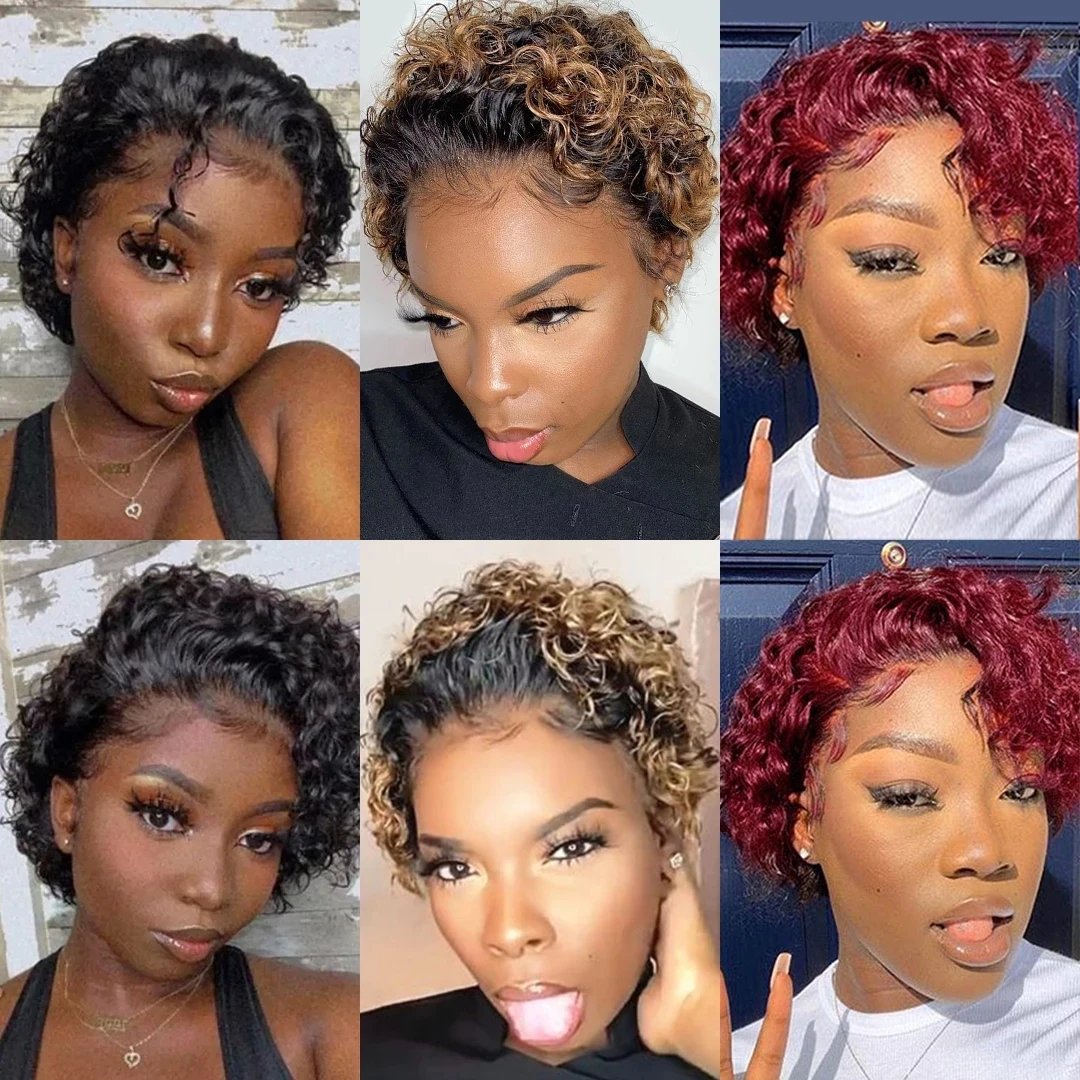 Wholesale Lace Front Bob Wig For Black Women Short Curly Pixie Cut Wigs Full 13x4 Lace Frontal Raw Virgin Human Hair Wigs