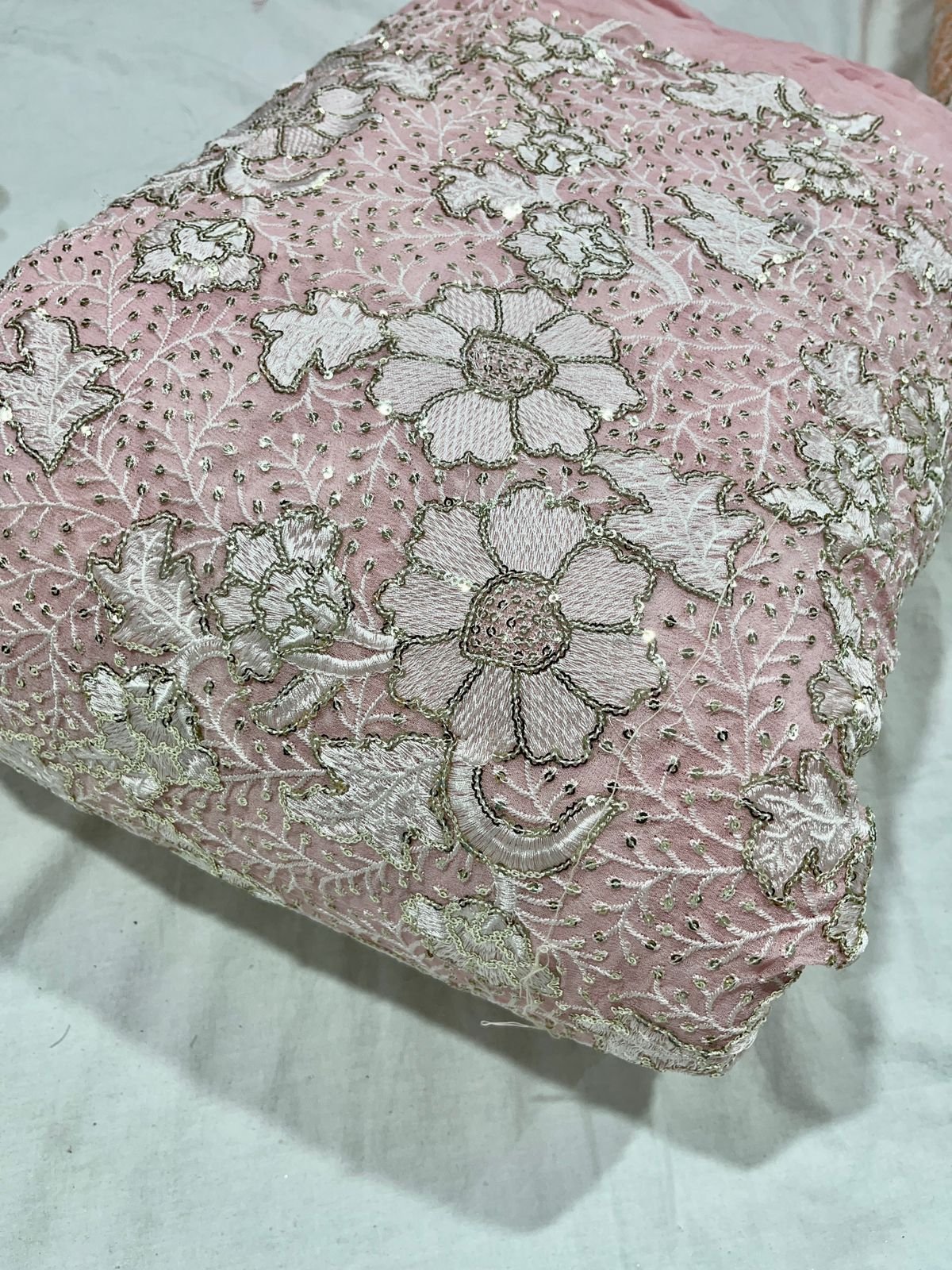 Indian Export Quality Viscose Georgette Embroidery Fabric with Sequence Pattern Weeding Dress fabric