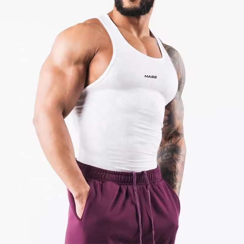 MASSGARMENT High quality Muscle men tank top Gym cotton spandex tight fitness man vest ribbed tank top men