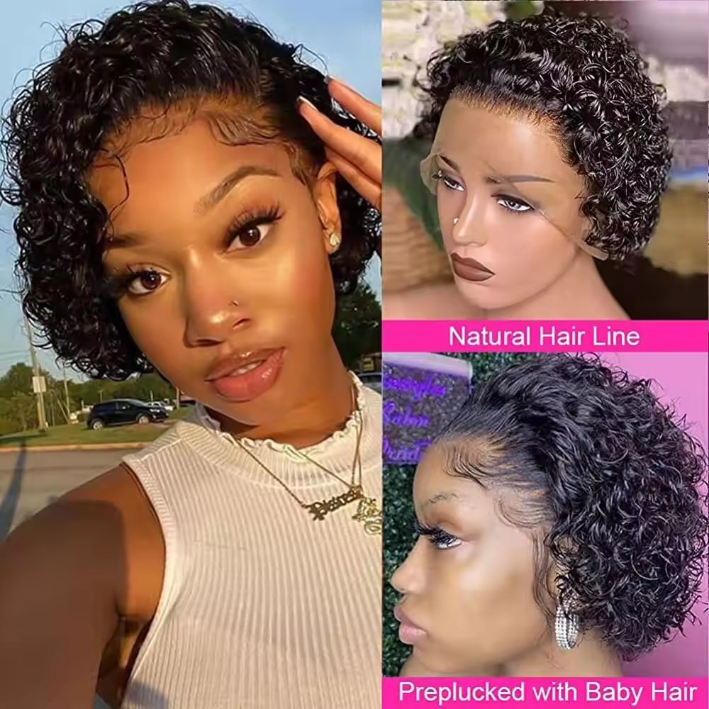 Natural 13x4 Lace Frontal Perruque Pixie Wig Human Hair Curly Bob Short Pixie Cut Lace Wig For Black Women