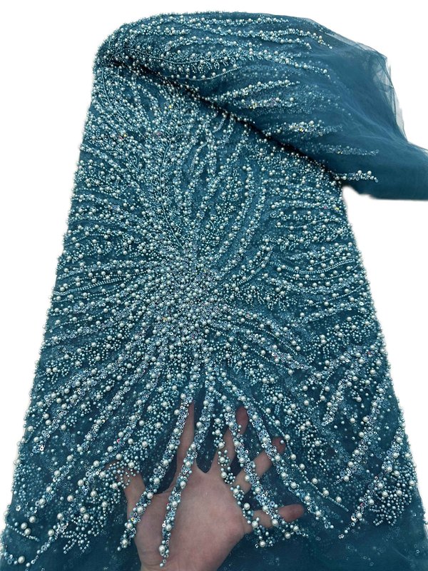 Hot Selling Luxury Beaded White and Gold Lace Fabric with Sequins Eco-Friendly Lace for African Wedding Evening Dress