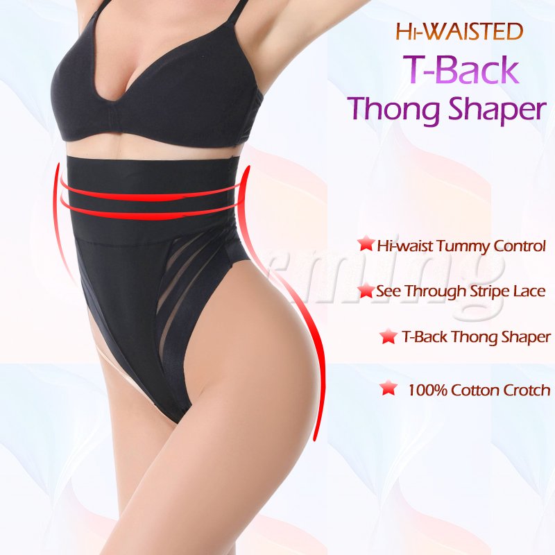 Hi Quality Women High Waist Thong Body Shaper Tummy Control Slimming Shapewear Butt Lifter Thong Stripe Lace T-Back Sexy Panties