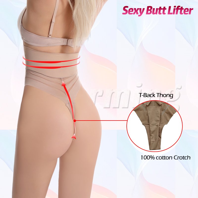 Hi Quality Women High Waist Thong Body Shaper Tummy Control Slimming Shapewear Butt Lifter Thong Stripe Lace T-Back Sexy Panties