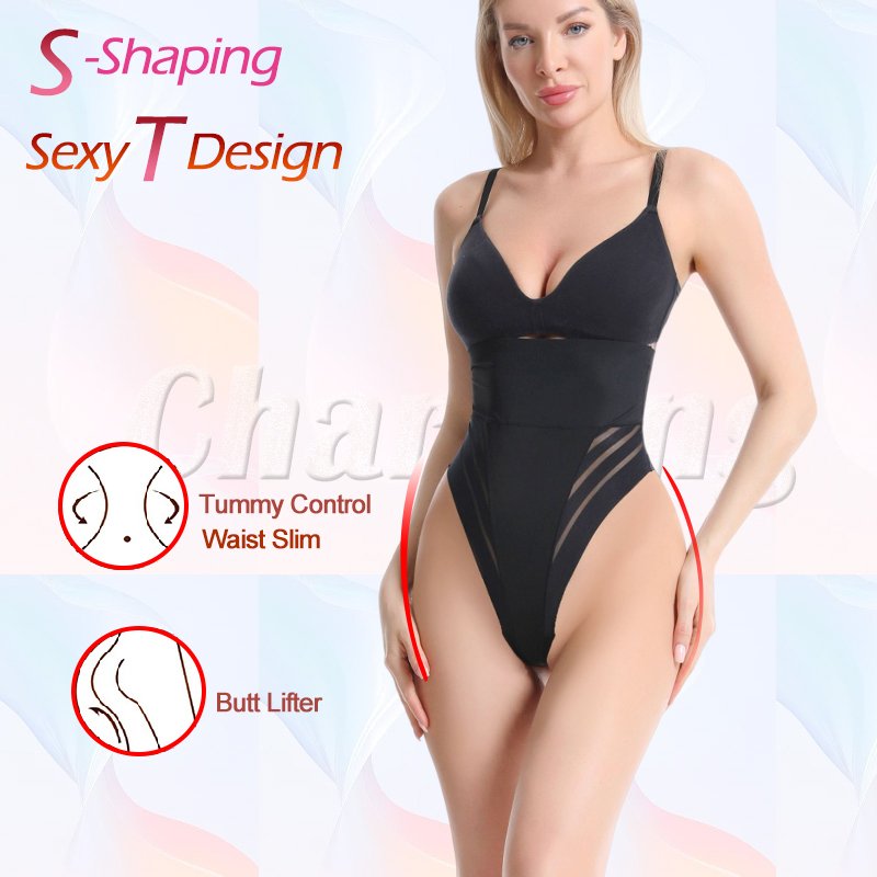 Hi Quality Women High Waist Thong Body Shaper Tummy Control Slimming Shapewear Butt Lifter Thong Stripe Lace T-Back Sexy Panties