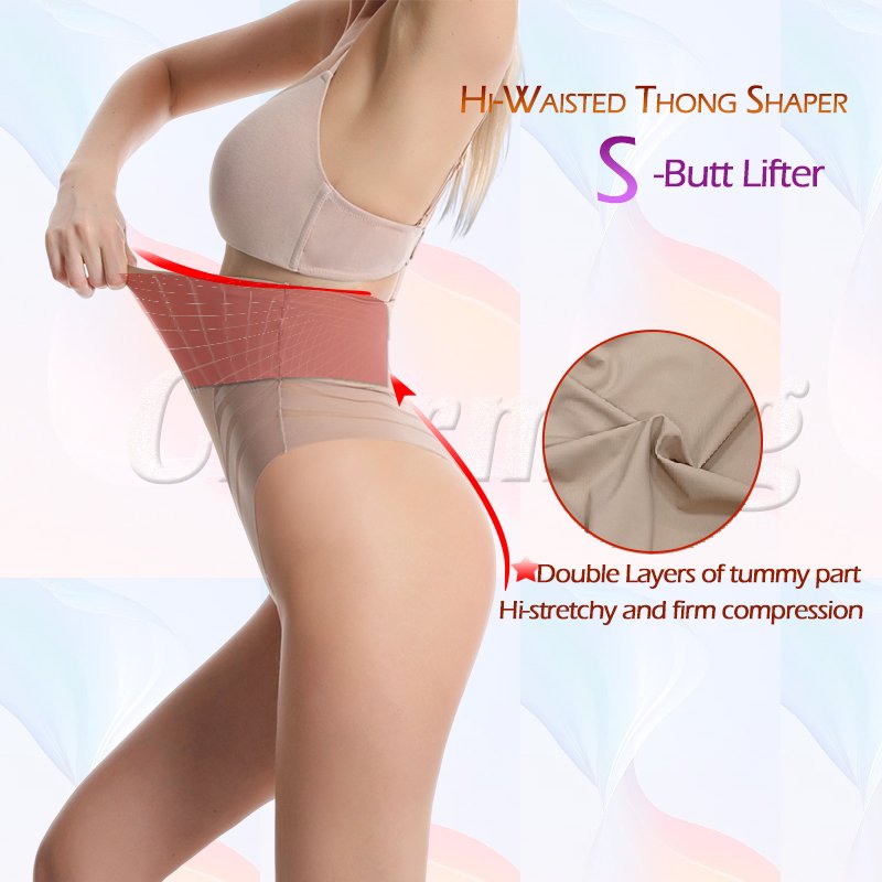 Hi Quality Women High Waist Thong Body Shaper Tummy Control Slimming Shapewear Butt Lifter Thong Stripe Lace T-Back Sexy Panties