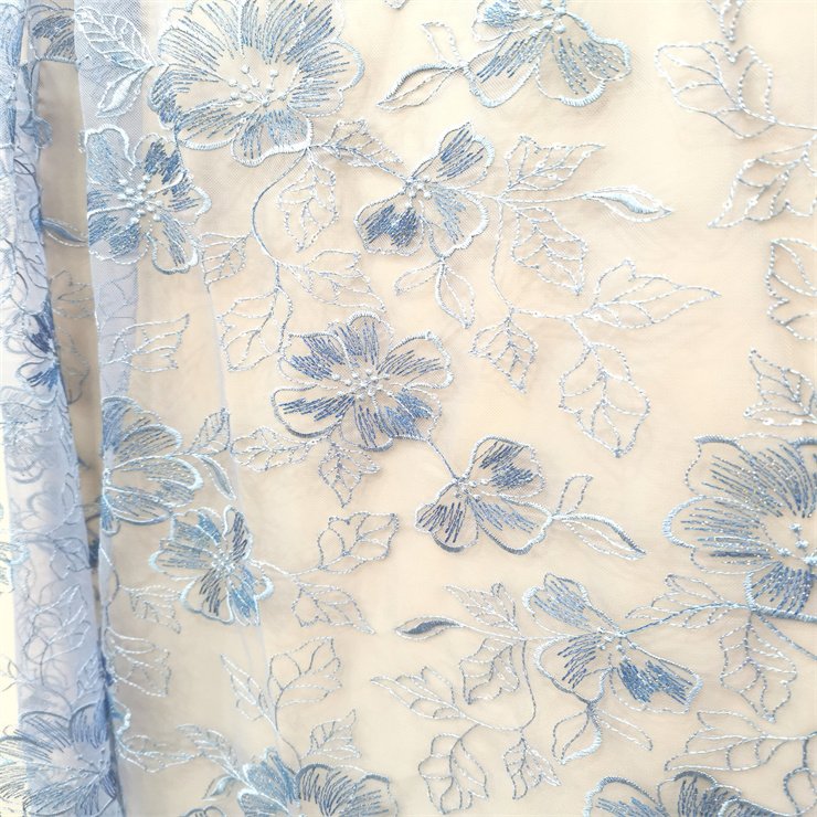 Width 130 cm Polyester Embroidered Tulle mesh fabric Sequins beads rose flower fabric for women fashion wedding bridal dress