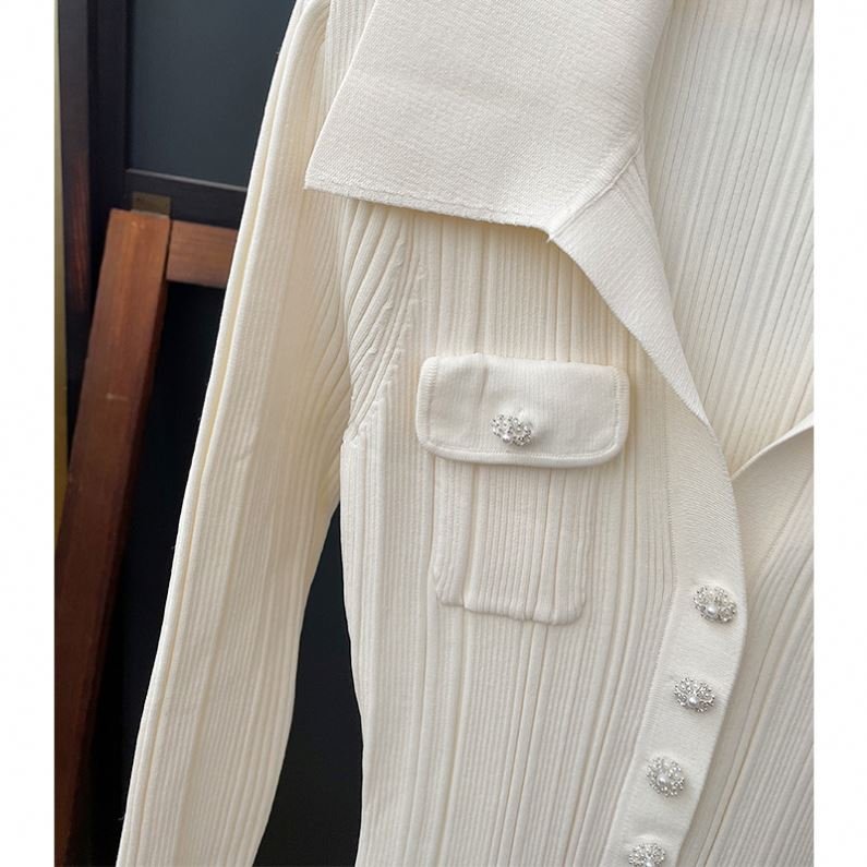 Knitted Dress Ivory White New French Elegant Threaded V-neck Long Sleeve Bettergirl 24 Early Spring Summer Dress Natural Floral
