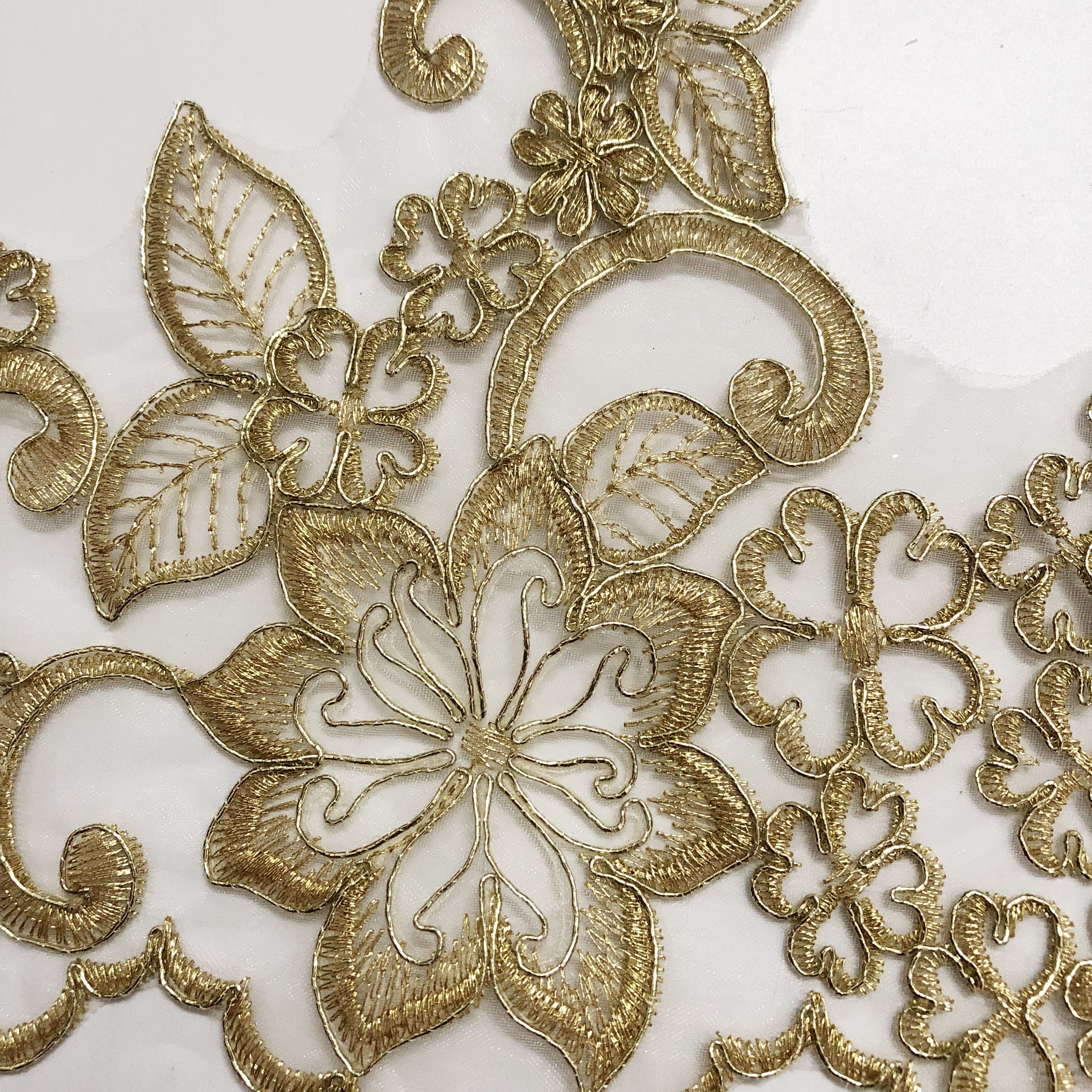 Latest embroidered floral gold cord mesh lace border trimming LT2621B