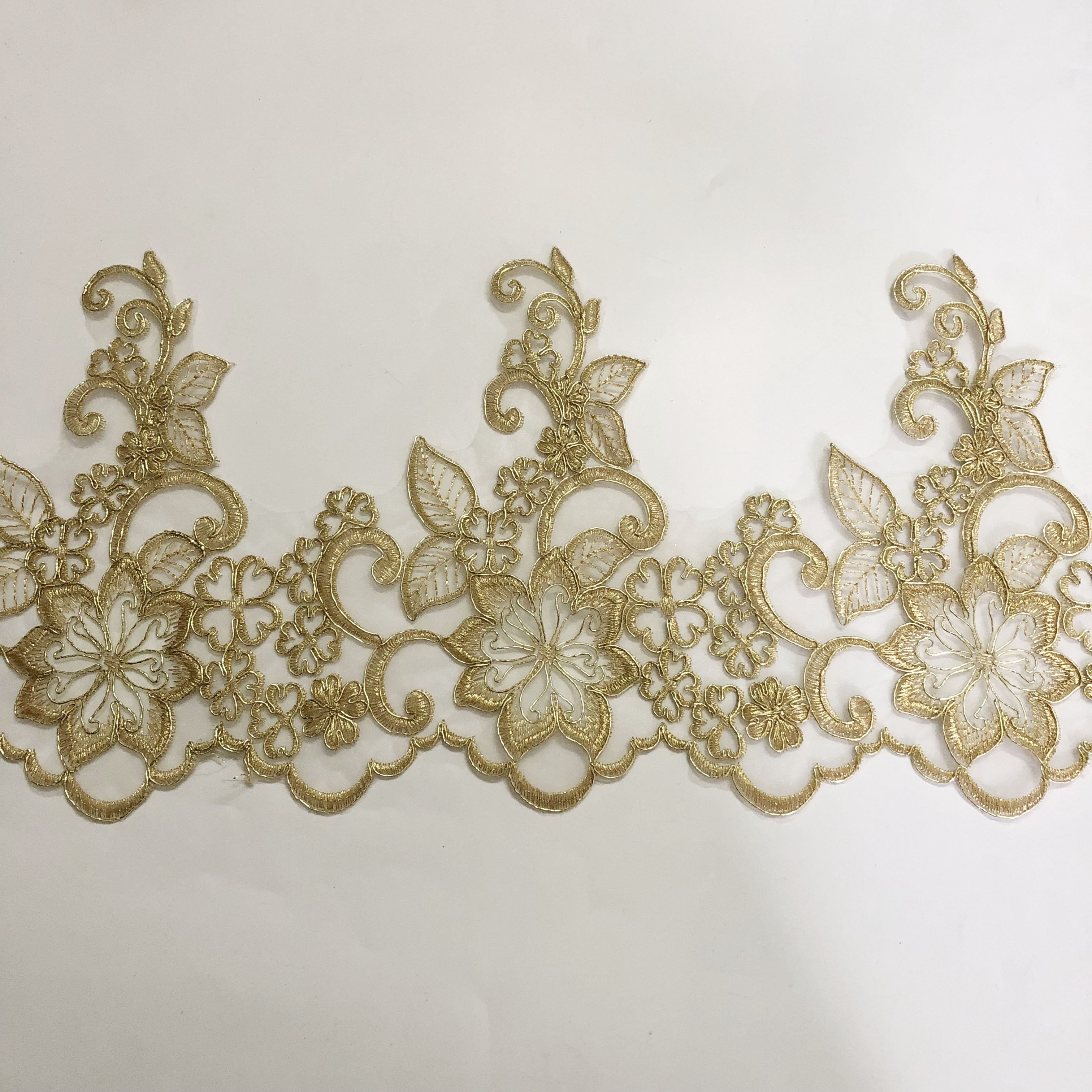 Latest embroidered floral gold cord mesh lace border trimming LT2621B