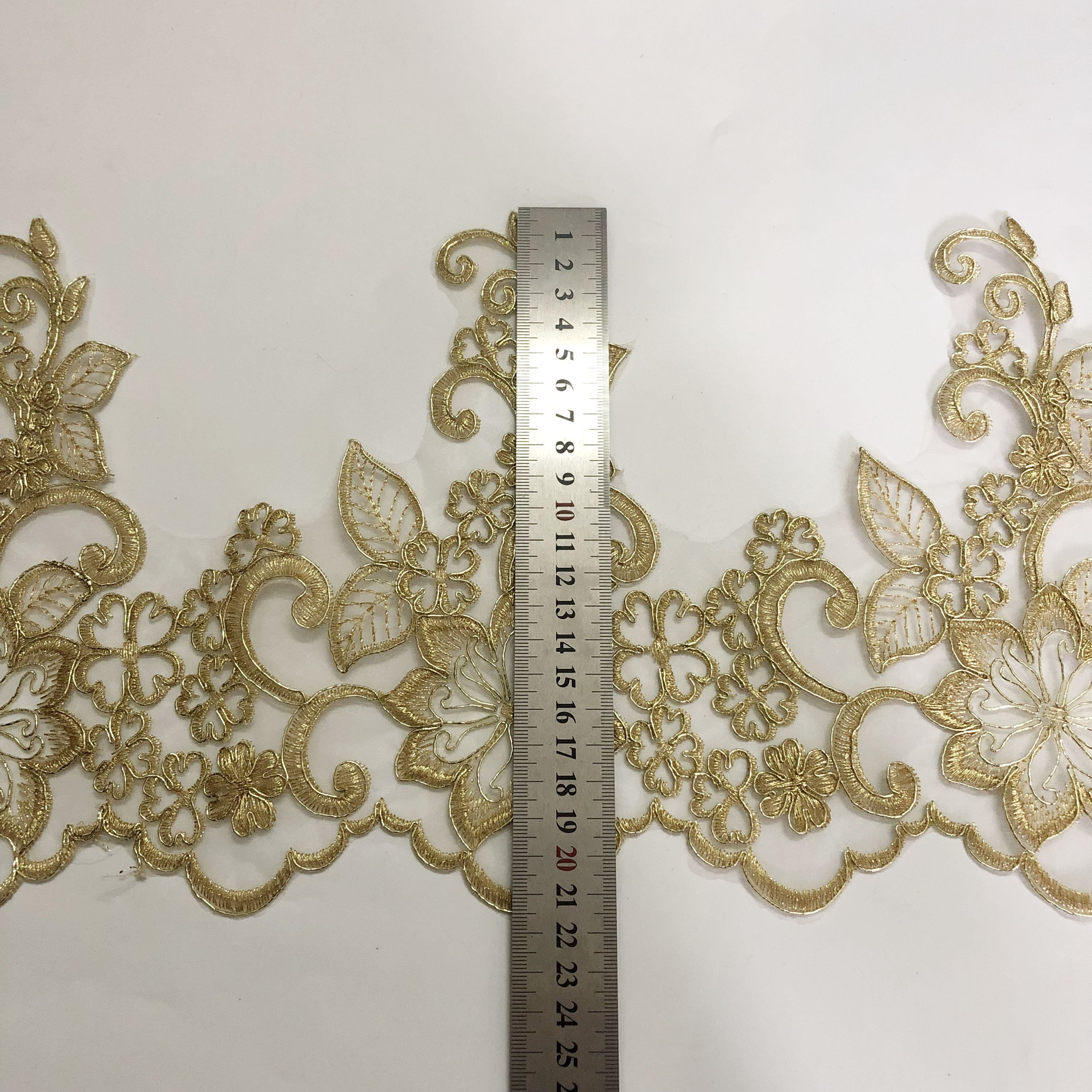 Latest embroidered floral gold cord mesh lace border trimming LT2621B