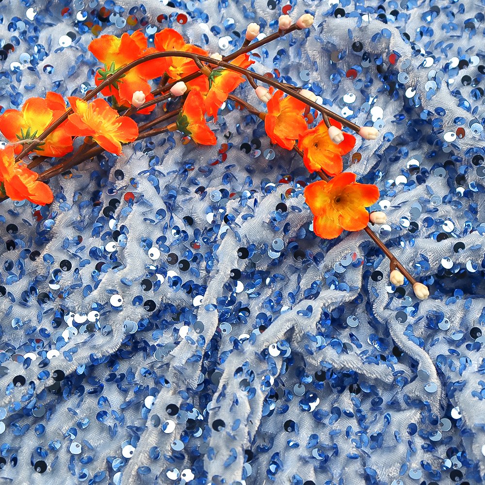 2024 Popular Luxury Glitter Sequin Velvet Fabric 100% Polyester Sequin Embroidery Fabric For Evening Dress