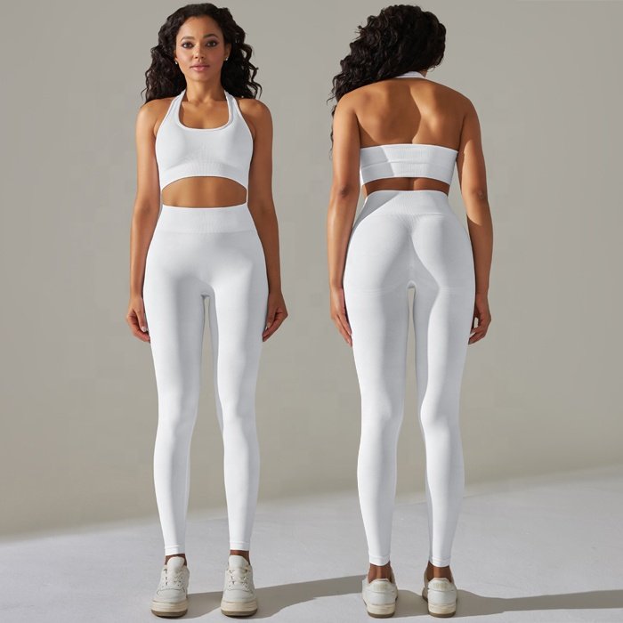 Women 4 Piece Yoga Cross Back Crop Top Activewear Seamless Fitness Gym tank tops halter bra Leggings Shorts Clothing Set