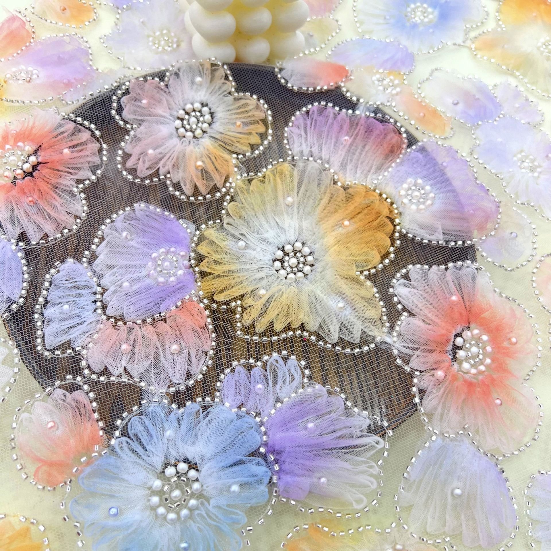 affninty multicolor 3d flower embroidery beaded lace with sequins french bridal lace fabric for evening gown dress elegant