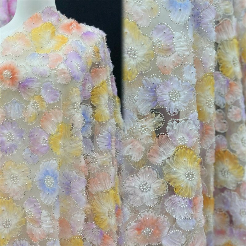 affninty multicolor 3d flower embroidery beaded lace with sequins french bridal lace fabric for evening gown dress elegant